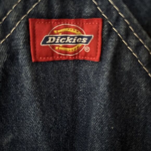 Dickies Jeans Denim Bib Overalls 36 X 34 Carpenter Dark Blue Work Button fly‎ - Picture 10 of 12